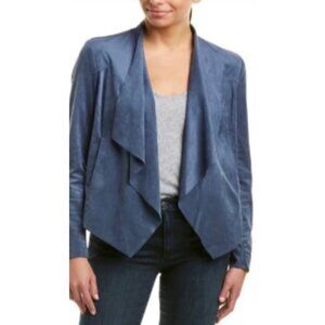 Kut Blue Suede Jacket Blue Open Draped Faux Suede Fall Trendy Stretchy Small